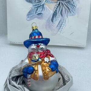 Festive Snowman Ornament with Blue and Gold Accents